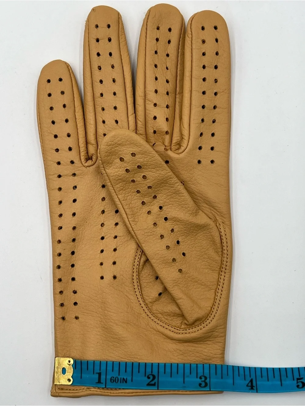 Tan Leather Gloves Full Finger Retro Moto Driving Style Snap Wrist Unisex Medium